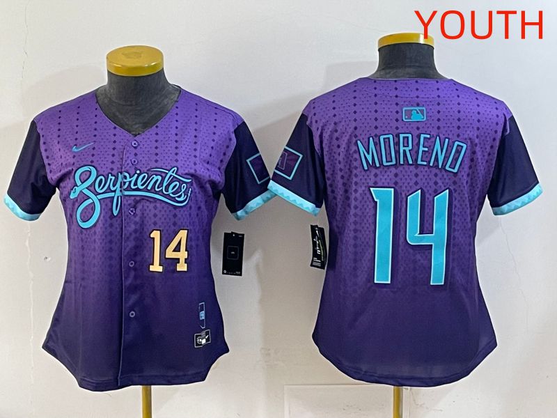 Youth 2025 Arizona Diamondback #14 Moreno Purple Joint Name Nike MLB Jersey style 3->youth mlb jersey->Youth Jersey